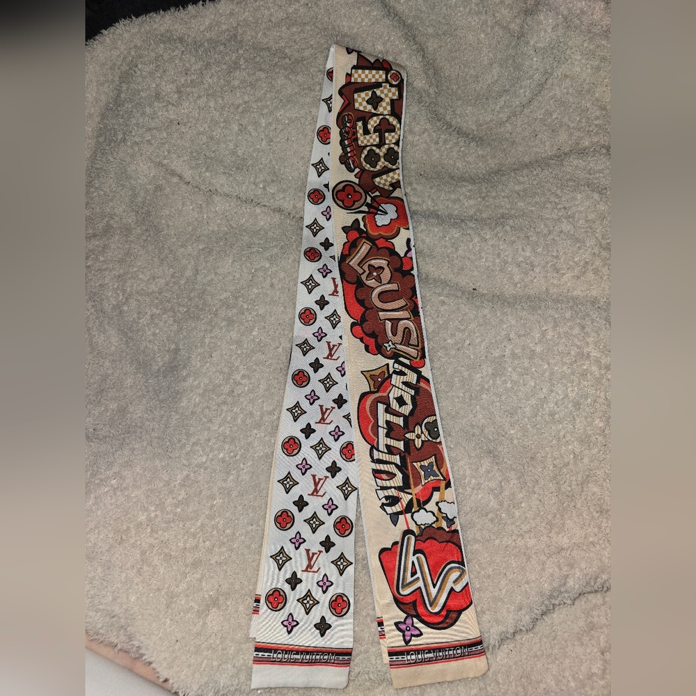 Silk Monogram Balloon Twilly Scarf  Black Light Blue Many Options Available - Picture 2 of 5